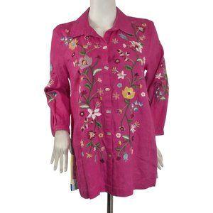 John Mark Women's Size S Floral Shirt  Embroidery 3/4 Sleeve Pink Multi (53)